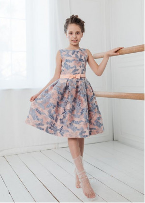 Peach And Lilac Jacquard Flower Girl Dress